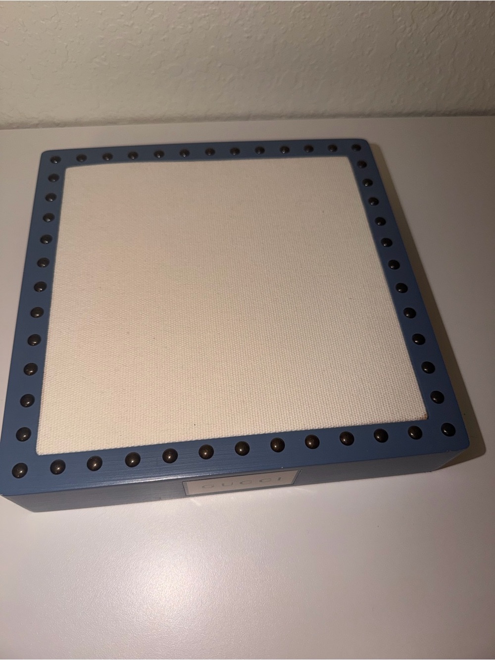 Gucci Blue Frame Accent Tray with Cream Inset and Stud Trim